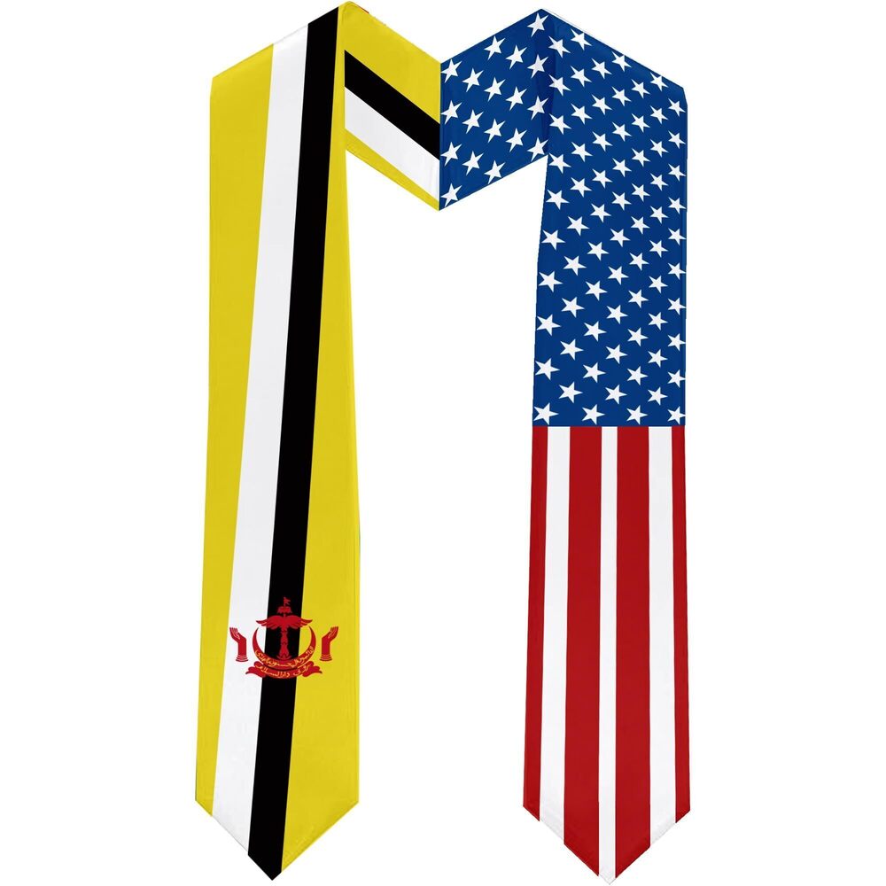 1309 2025 Brunei Flag and USA Flag Graduation Stole Graduation Sash Class